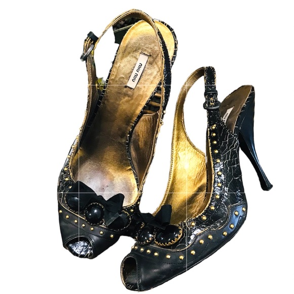 ⭐️🌟Miu Miu Vintage 90s Peep Toe Slingback Heels Sz 38 - Picture 1 of 12